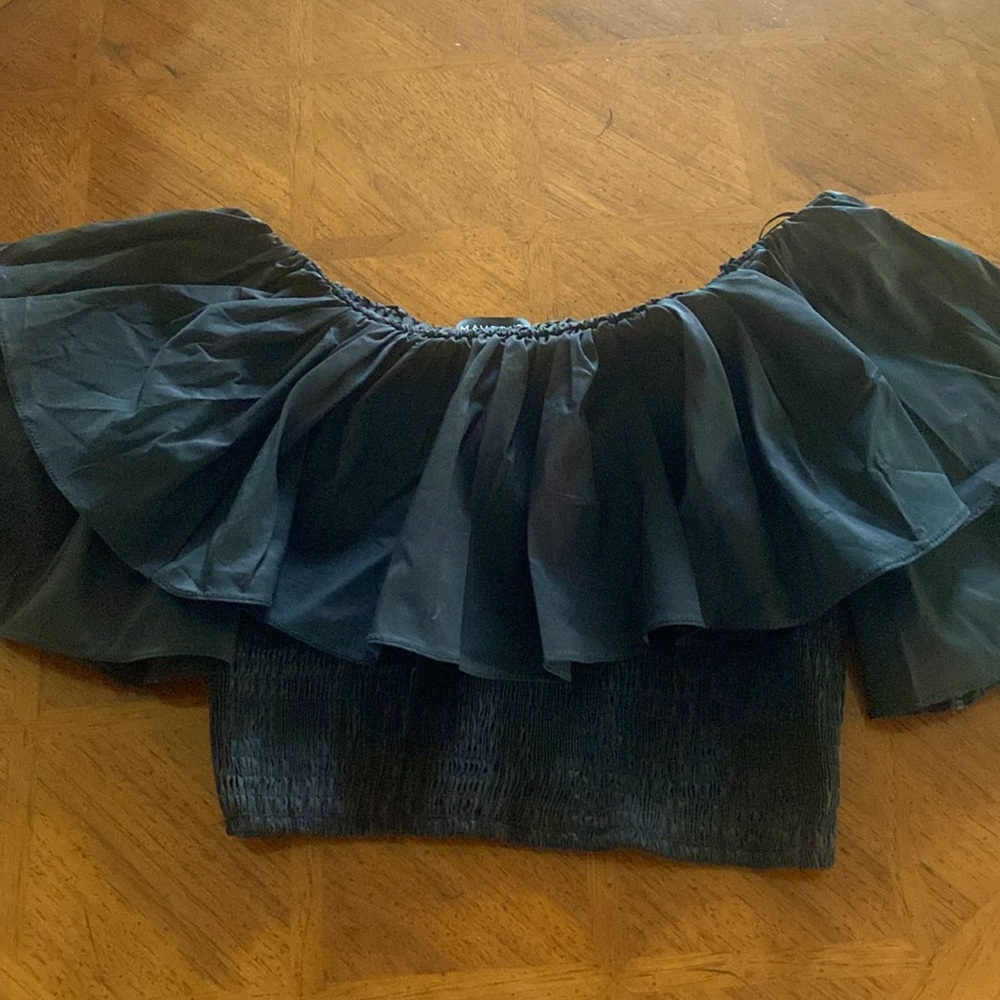 Black Ruffle Off Shoulder Cropped Top Maverick The Collection NWT Nordstrom